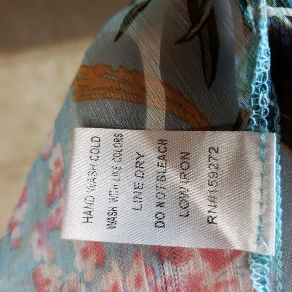 Gigio Long Sheer  Kimono Duster L Blue Tropical Floral Boho Peasant Hippie - Picture 6 of 10